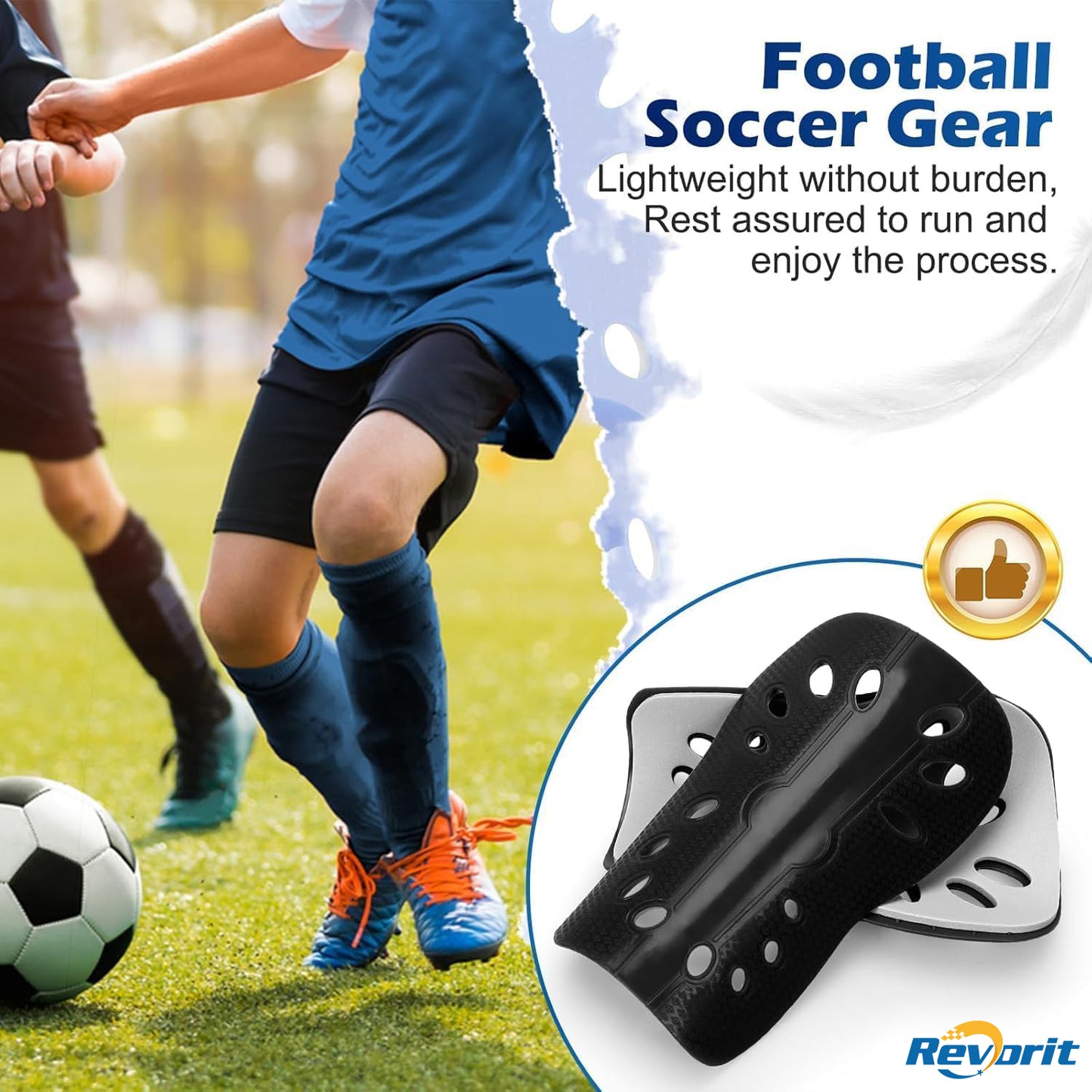 Revorit Adults Soccer Shin Guards and Socks Lightweight and Breathable Shin Guard Sleeves for Youth Football Player, Calf Protective Gear Shin Guards for Adults Football Games Equipment
