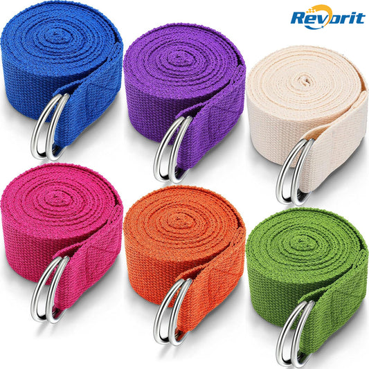 Revorit 6 Pcs Yoga Strap for Stretching 8 Ft Yoga Exercise Adjustable Straps Bands with Safe Adjustable D Ring Buckle for Pilates Gym Workouts Fitness Improves Sitting Posture
