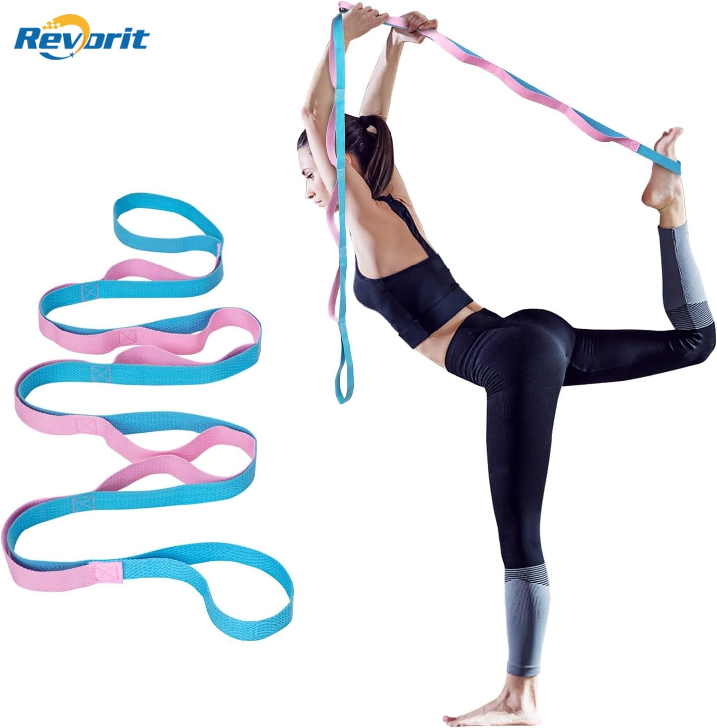 Revorit Yoga Strap for Stretching Inelastic Soft Polyester Cotton Stretch Out Band for Exercise, Yoga, Pilates and Dance for Men and Women