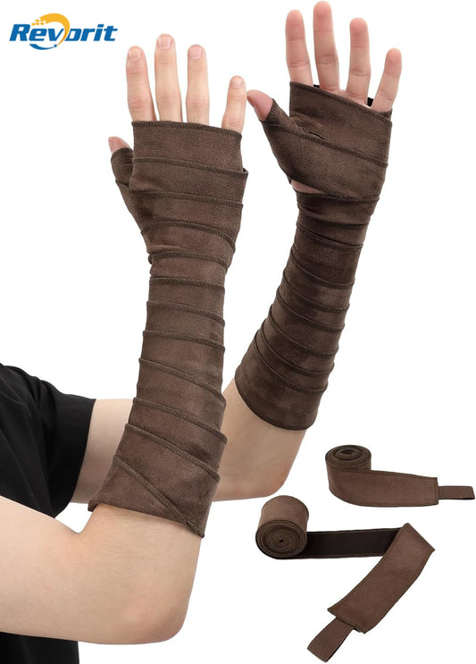 Revorit Medieval Hand Wraps Renaissance Faux Suede Bracers LARP Halloween Cosplay Costume Accessories