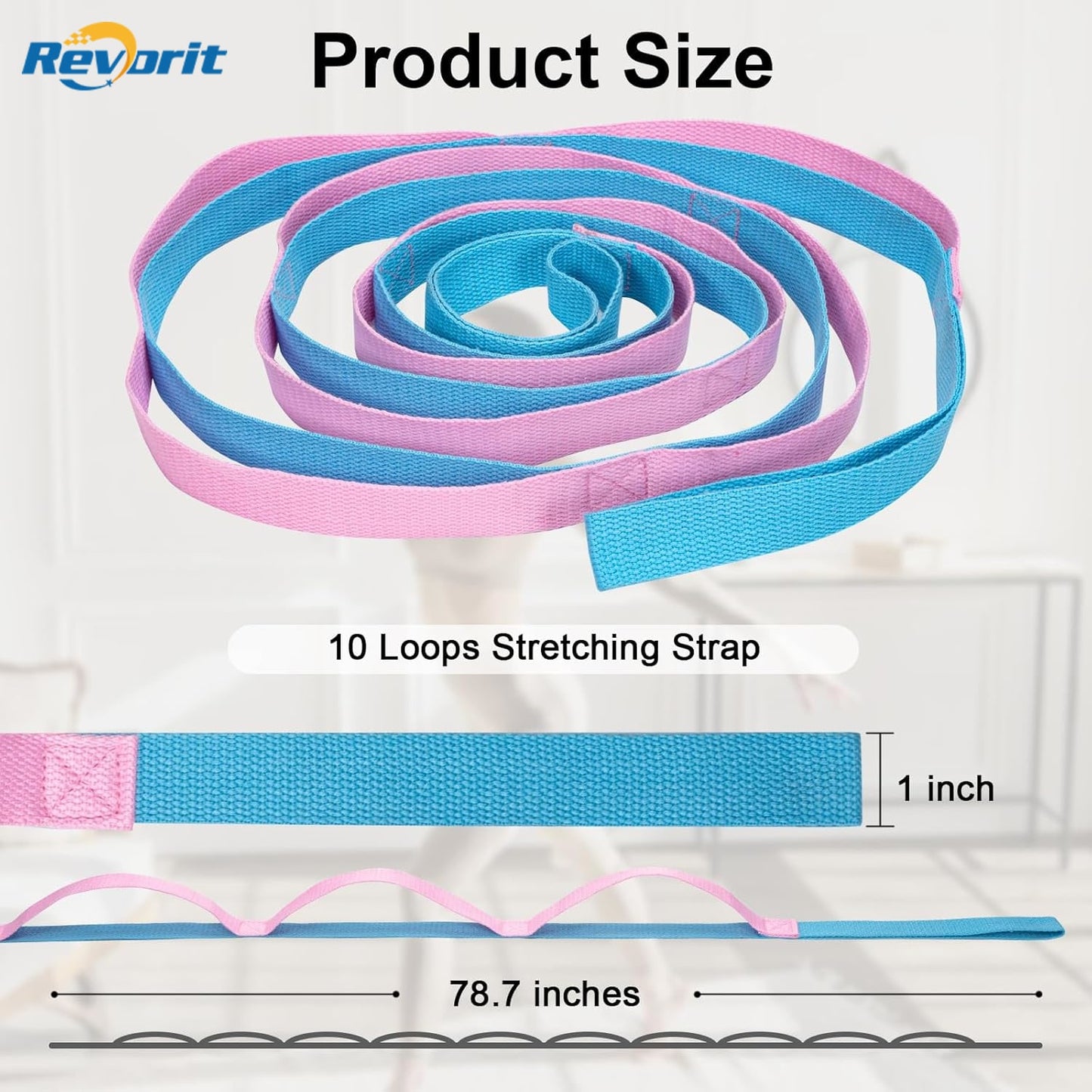 Revorit Yoga Strap for Stretching Inelastic Soft Polyester Cotton Stretch Out Band for Exercise, Yoga, Pilates and Dance for Men and Women
