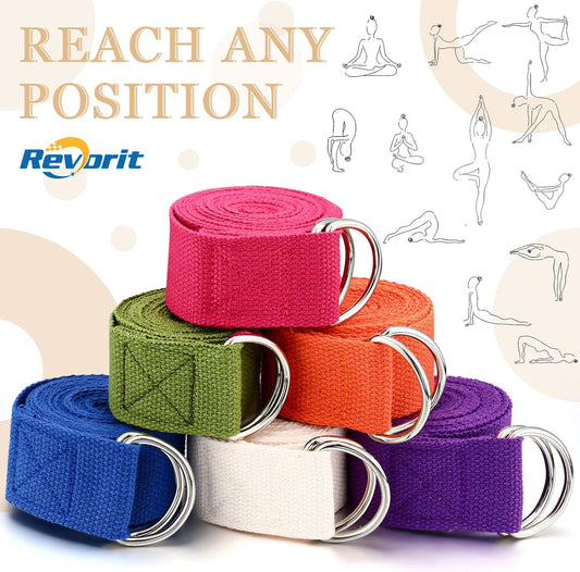 Revorit 6 Pcs Yoga Strap for Stretching 8 Ft Yoga Exercise Adjustable Straps Bands with Safe Adjustable D Ring Buckle for Pilates Gym Workouts Fitness Improves Sitting Posture