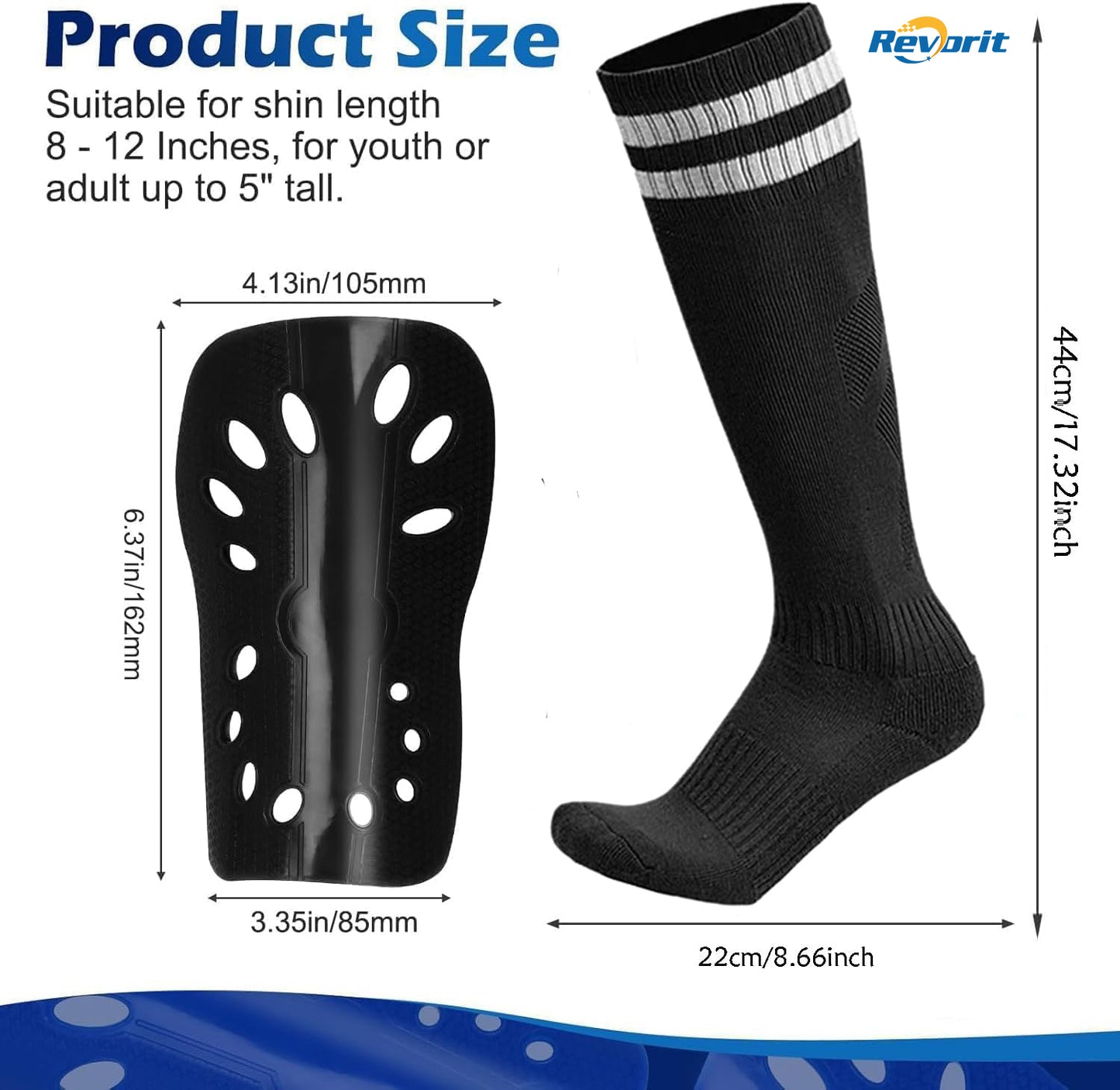 Revorit Adults Soccer Shin Guards and Socks Lightweight and Breathable Shin Guard Sleeves for Youth Football Player, Calf Protective Gear Shin Guards for Adults Football Games Equipment