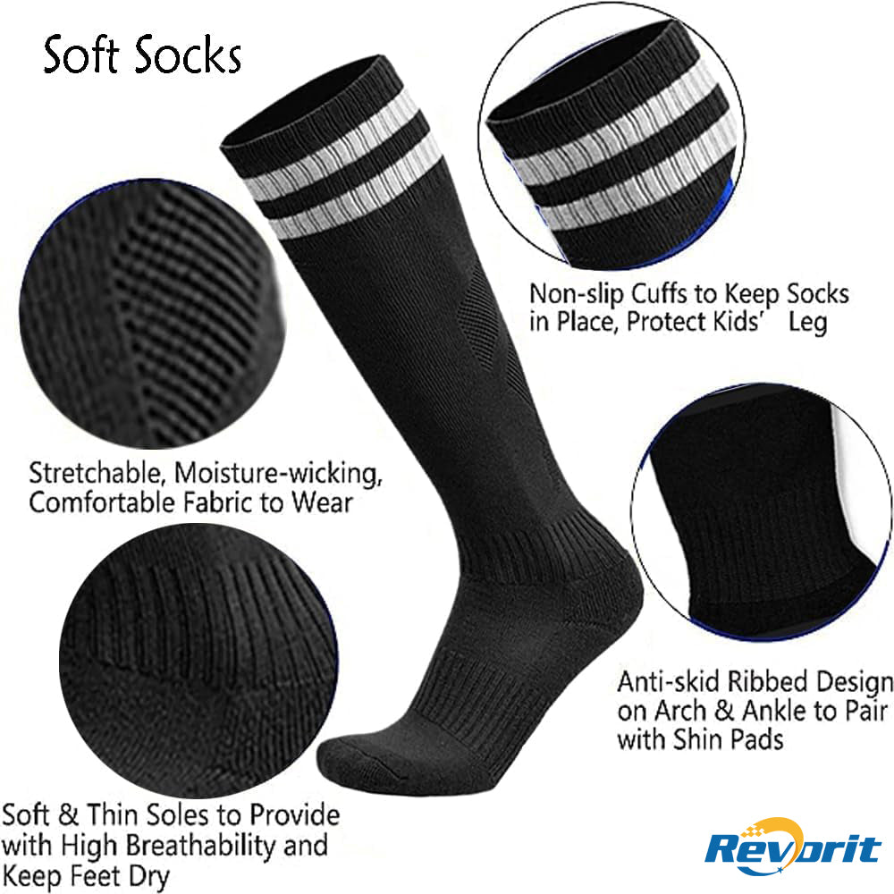 Revorit Adults Soccer Shin Guards and Socks Lightweight and Breathable Shin Guard Sleeves for Youth Football Player, Calf Protective Gear Shin Guards for Adults Football Games Equipment