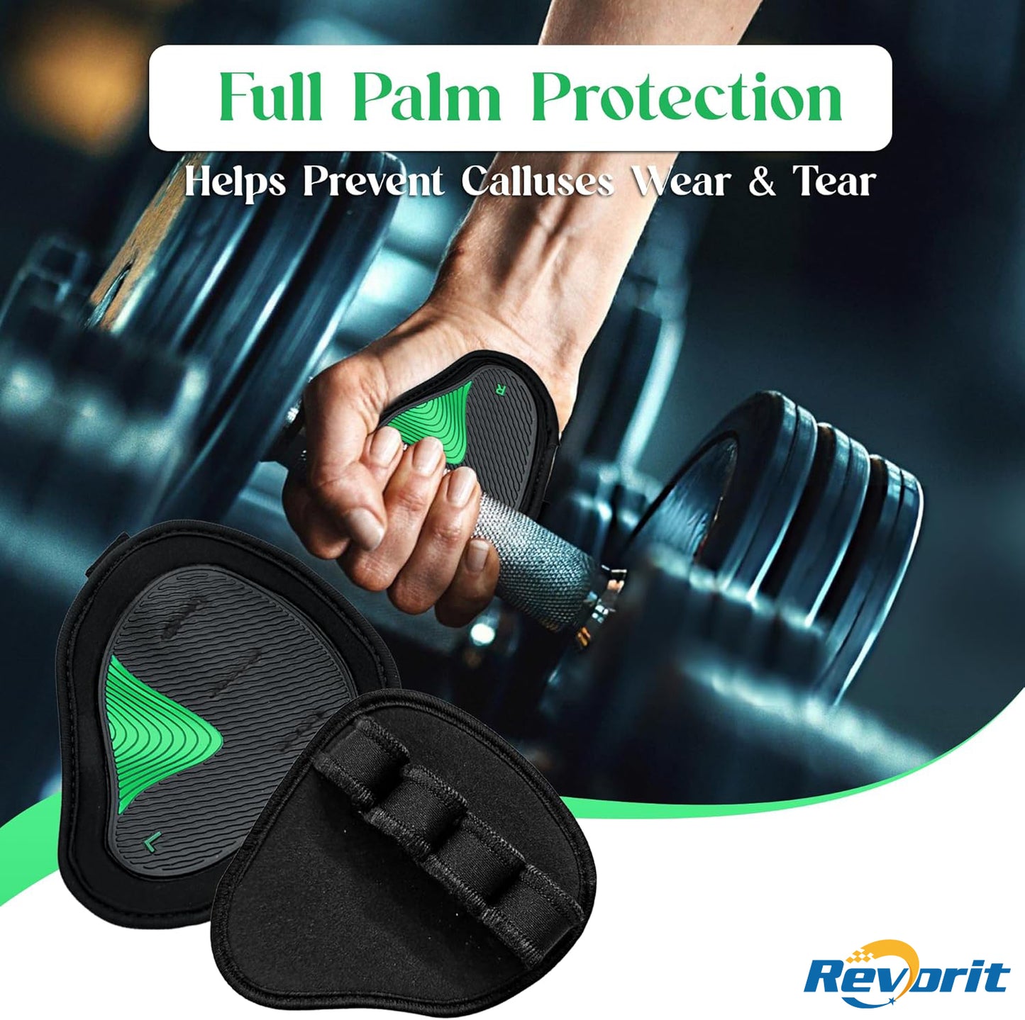 Revorit Neoprene Gym Grip Pads for Weight Lifting – Non-Slip Hand Grips for Men & Women – Workout Gloves Alternative for Pull Ups, Deadlifts, Fitness & Training – Easy Lifting Grips Gym Pads