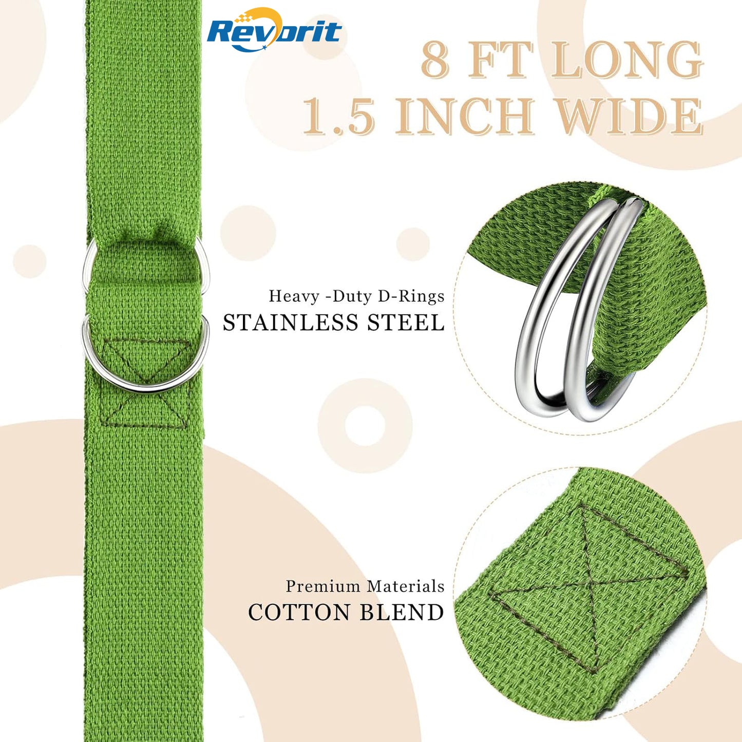 Revorit 6 Pcs Yoga Strap for Stretching 8 Ft Yoga Exercise Adjustable Straps Bands with Safe Adjustable D Ring Buckle for Pilates Gym Workouts Fitness Improves Sitting Posture