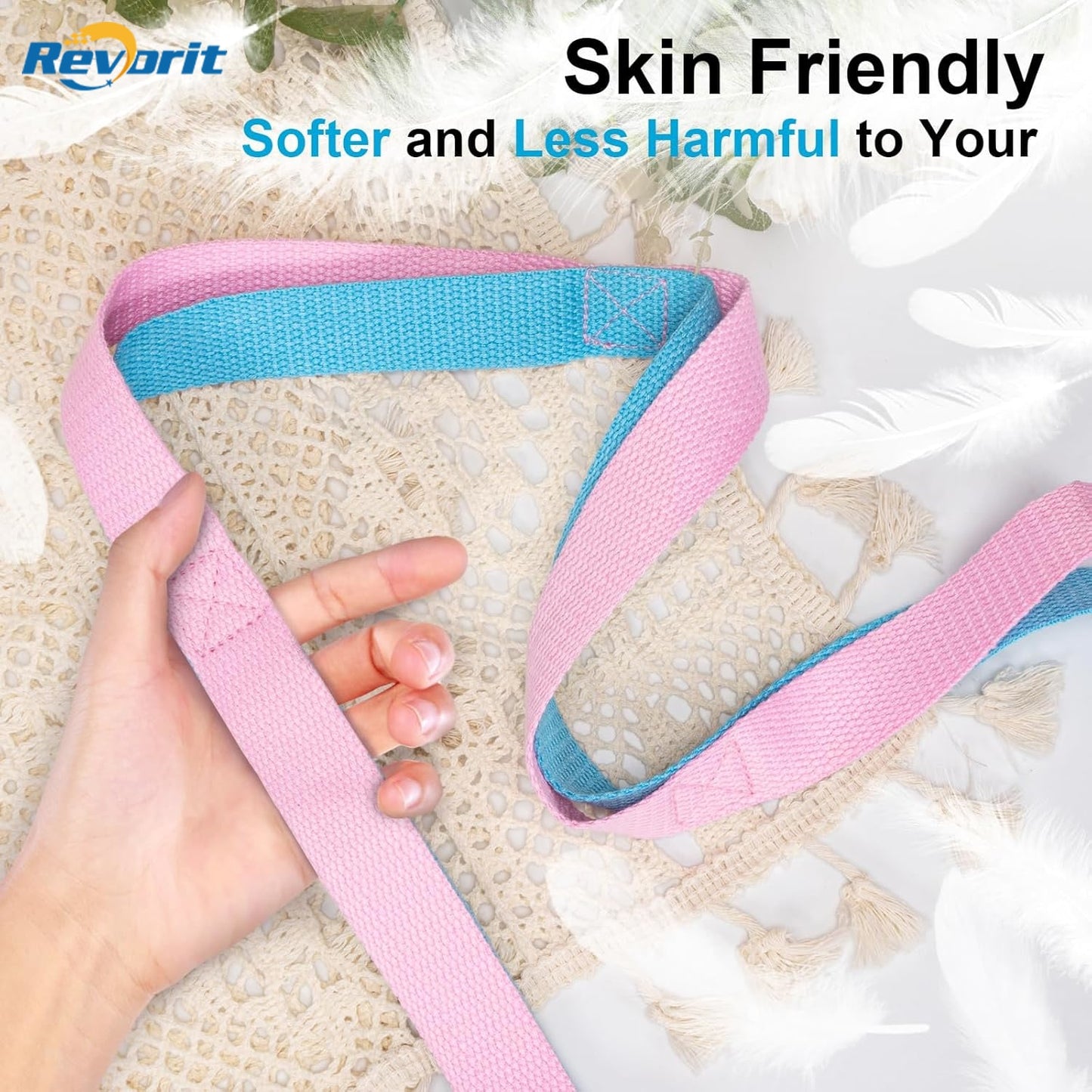 Revorit Yoga Strap for Stretching Inelastic Soft Polyester Cotton Stretch Out Band for Exercise, Yoga, Pilates and Dance for Men and Women