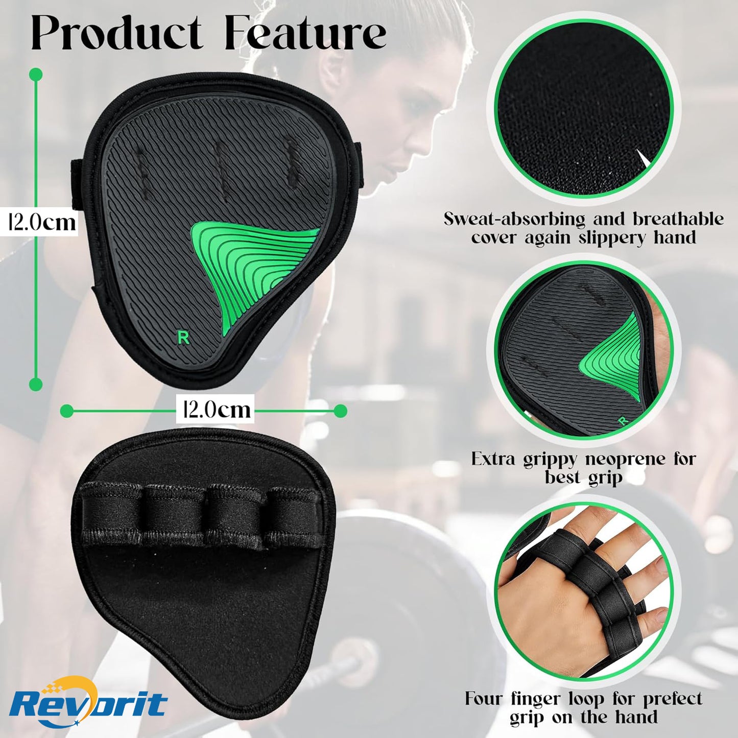 Revorit Neoprene Gym Grip Pads for Weight Lifting – Non-Slip Hand Grips for Men & Women – Workout Gloves Alternative for Pull Ups, Deadlifts, Fitness & Training – Easy Lifting Grips Gym Pads