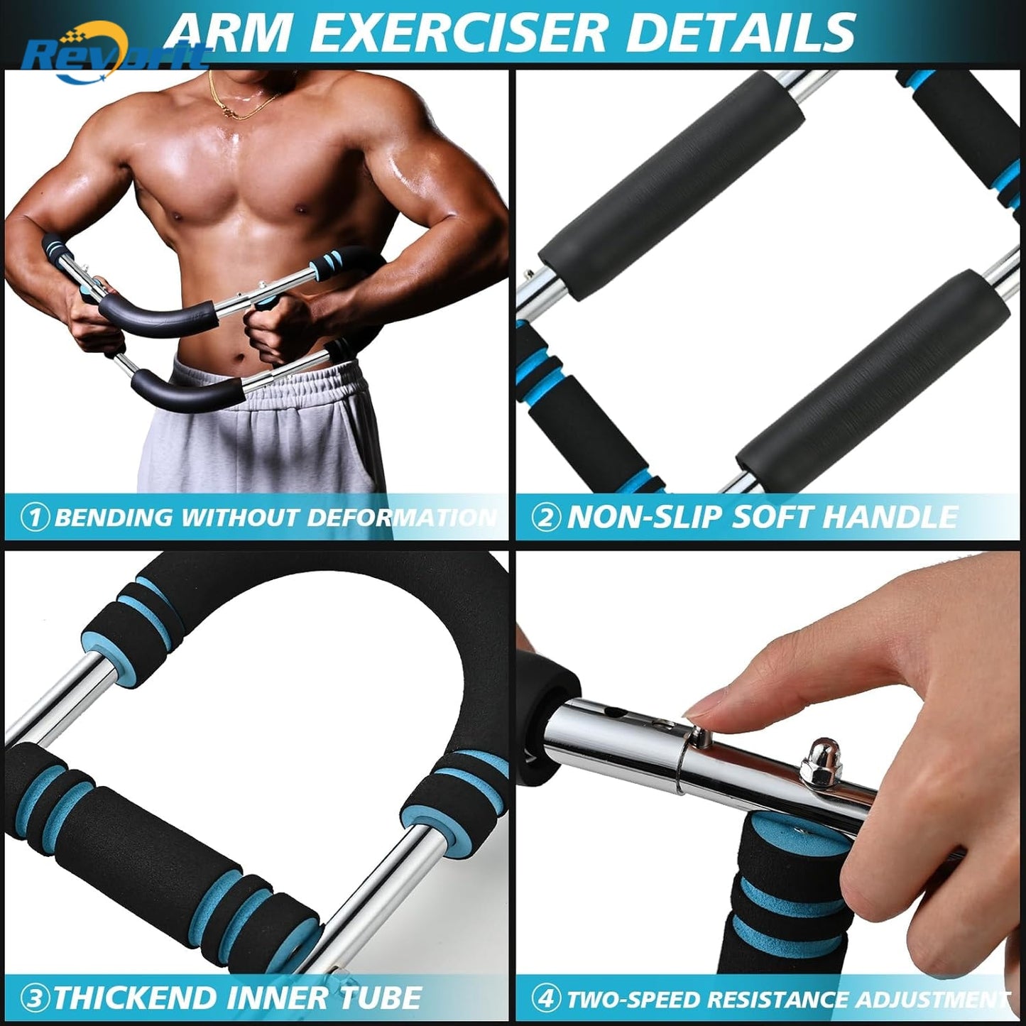 Revorit Chest Workout Equipment,Twister Arm Trainer,Arm Trainer for Men,Chest Trainer,Chest Clip Muscle,Adjustable Portable Arm Toner - Detachable Design for Home & Gym Use