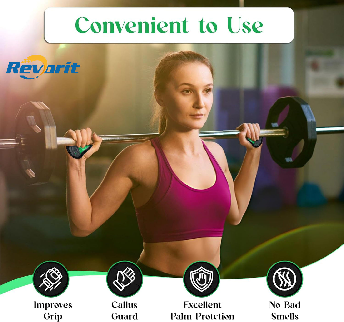 Revorit Neoprene Gym Grip Pads for Weight Lifting – Non-Slip Hand Grips for Men & Women – Workout Gloves Alternative for Pull Ups, Deadlifts, Fitness & Training – Easy Lifting Grips Gym Pads