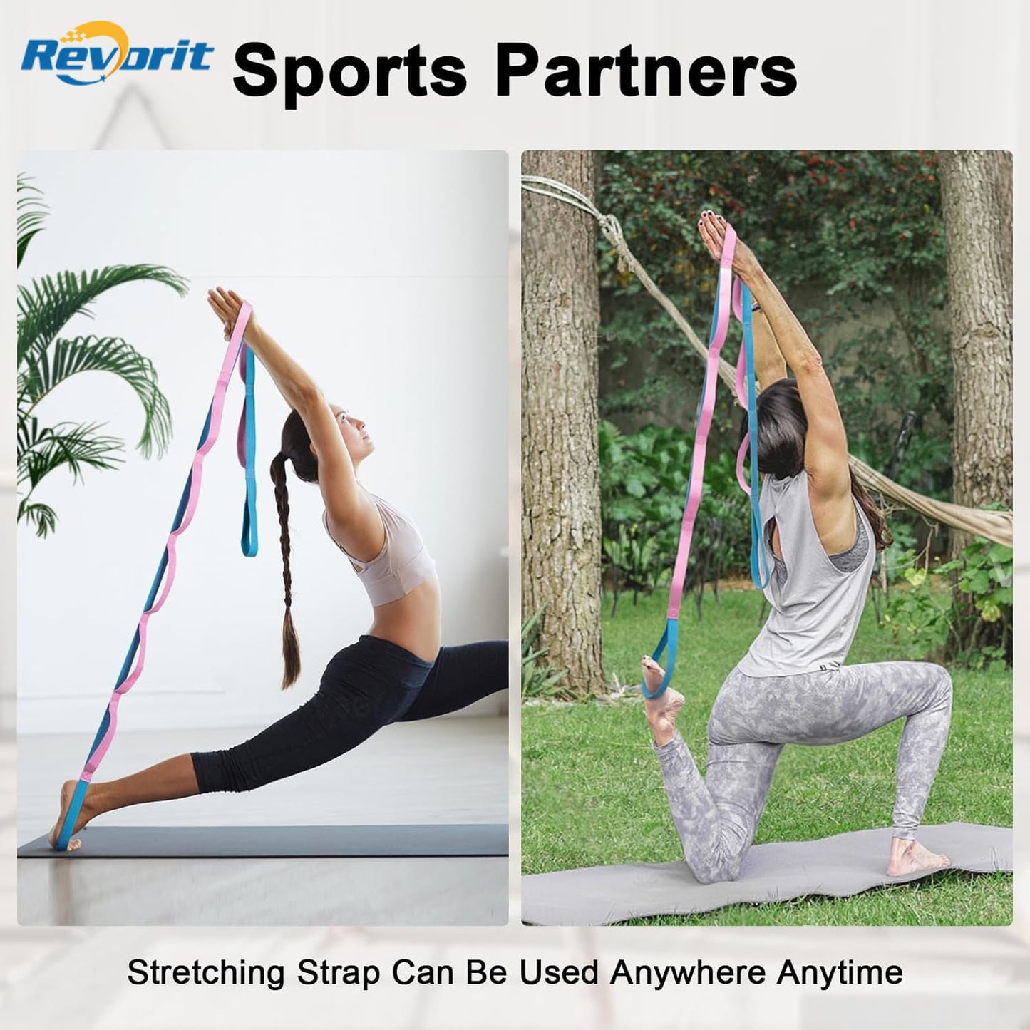 Revorit Yoga Strap for Stretching Inelastic Soft Polyester Cotton Stretch Out Band for Exercise, Yoga, Pilates and Dance for Men and Women