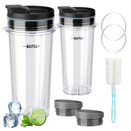 Revorit Ninja Fit Blender Cups Replacement 16 oz Cups Kit with Sip & Straw Lids and To Go Lids QB3001SS BL660 BL770 BL740 BL810