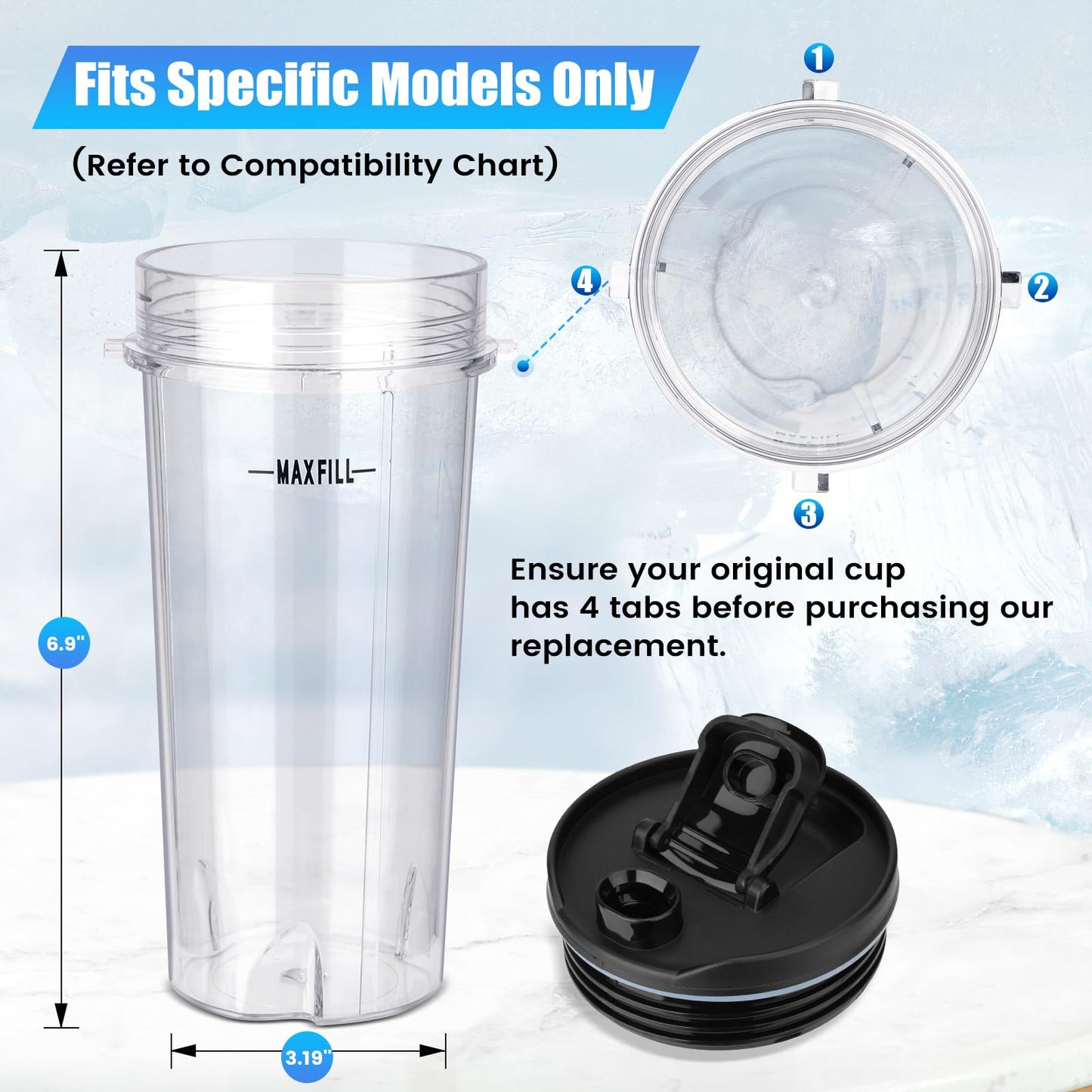 Revorit Ninja Fit Blender Cups Replacement 16 oz Cups Kit with Sip & Straw Lids and To Go Lids QB3001SS BL660 BL770 BL740 BL810